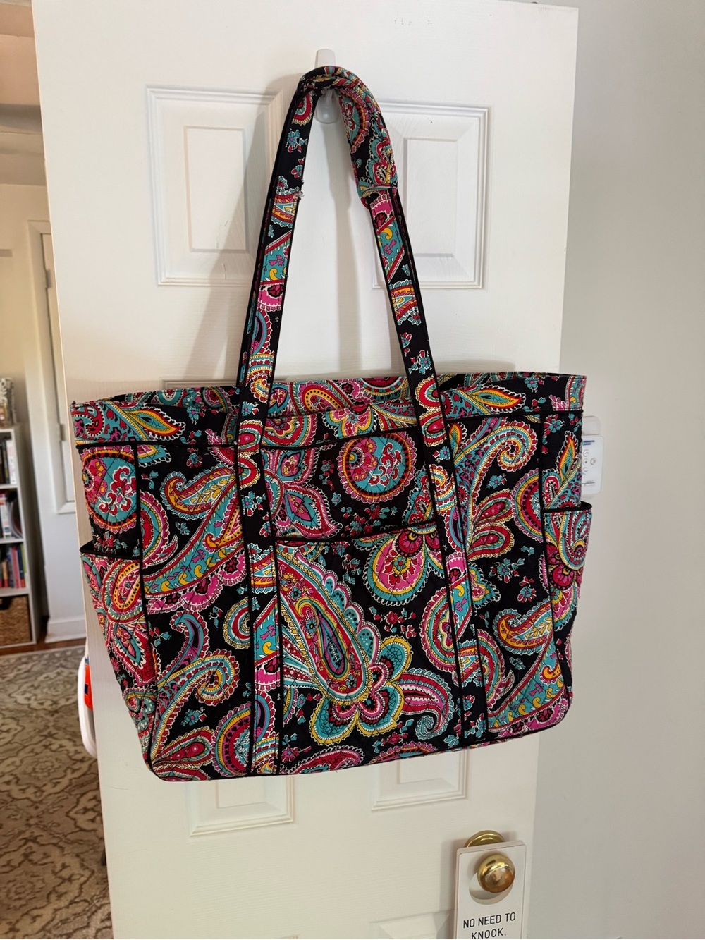 Vera Bradley Black Paisley Tote with Pink, Teal & Yellow Accents